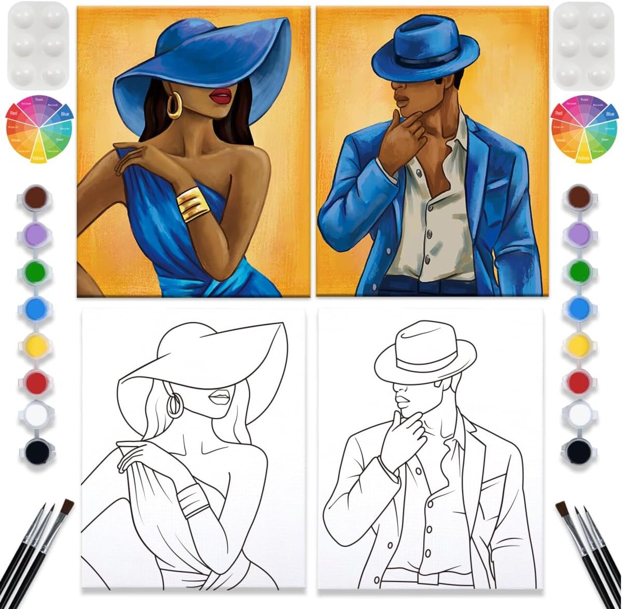 2 Pack Paint and Sip Canvas Painting Kit - Gentleman and Lady Couple